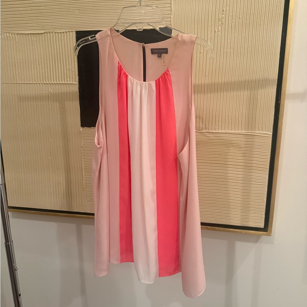 Vince Camuto Pink and White Striped Silky Blouse
